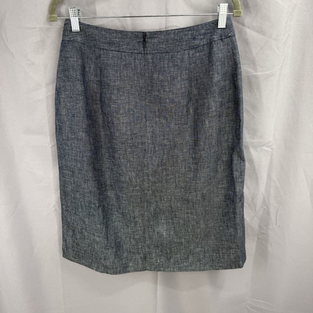 Brooks Brothers 346 Women's Blue Denim Chambray Linen Lined Pleated Skirt Size 4 - Picture 2 of 4